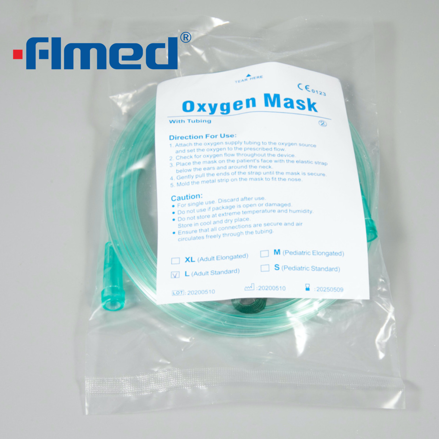 Máscara de oxígeno desechable con tubo de concentración media adulta
